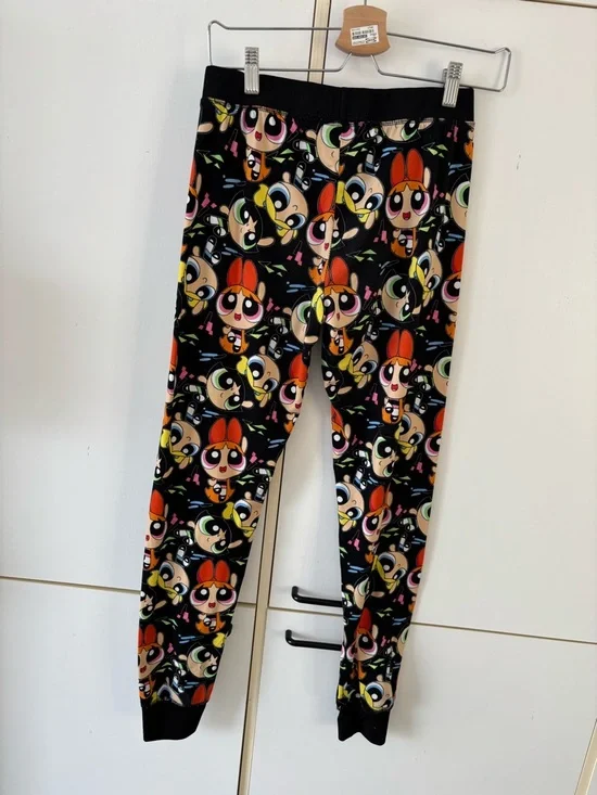 Powerpuff Girls Allover Cartoon Print Joggers Black Y2K Lounge Pants Size M - Picture 3 of 8